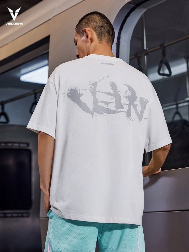 Veidoorn Short-Sleeved T-Shirt Men Women Loose Fit Breathable Round Neck T-Shirt Cotton Tee