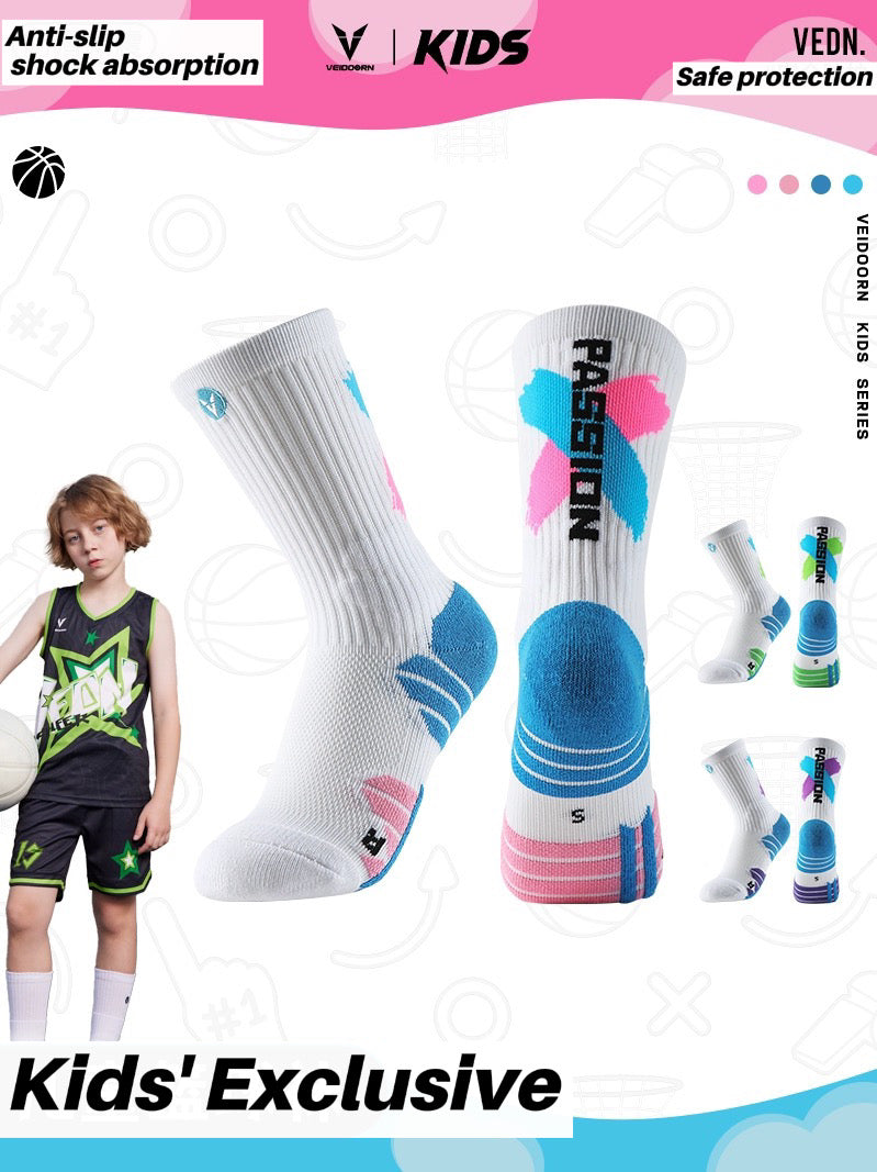 Veidoorn Kids Basketball Socks with Colourful Design and High-Quality Materials